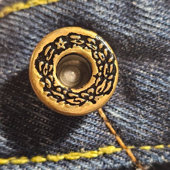 RMC Red Monkey Mens Jean Shorts 38 Denim Button Fly Embroidered Pocket & Hem Y2K - Picture 9 of 16